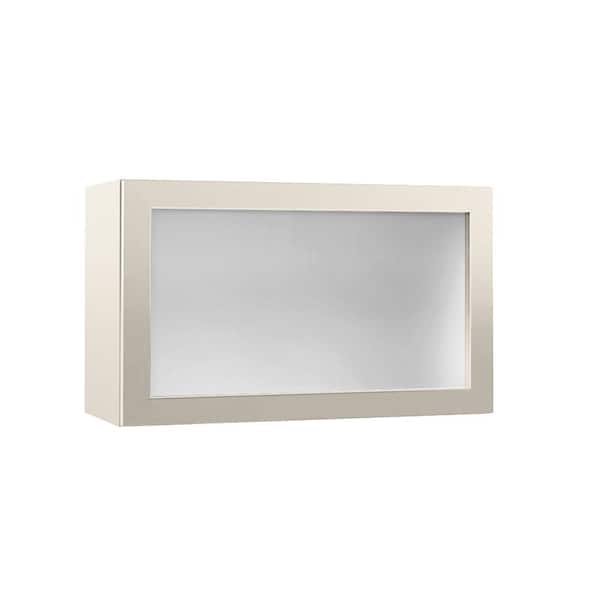 Hampton Bay Designer Series Melvern 30 in W 12 in D 18 in H Assembled Shaker Wall Kitchen Cabinet in Cloud with Glass Lift Up Door