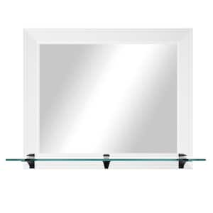 25.5 in. W x 21.5 in. H Rectangular Framed Gallery Black and White Horizontal Wall Mirror with Tempered Glass Shelf