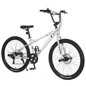 26 in. Freestyle Kids Bike Double Disc Brakes Children's Bicycle for Boys and Girls in Silver
