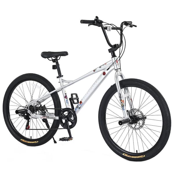 Zeus & Ruta 26 in. Freestyle Kids Bike Double Disc Brakes Children's Bicycle for Boys and Girls in Silver