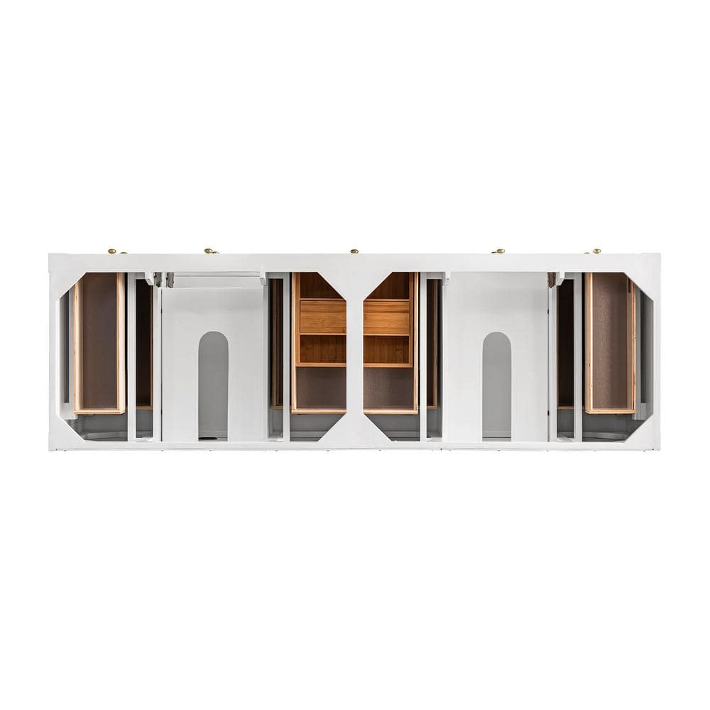Bright White Solid Wood Double Vanity with Brass Knobs