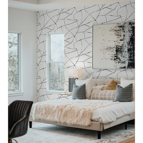 Ebony and Eggshell Inkwork Abstract Vinyl Peel and Stick Wallpaper Roll (Covers 31.35 sq. ft.)