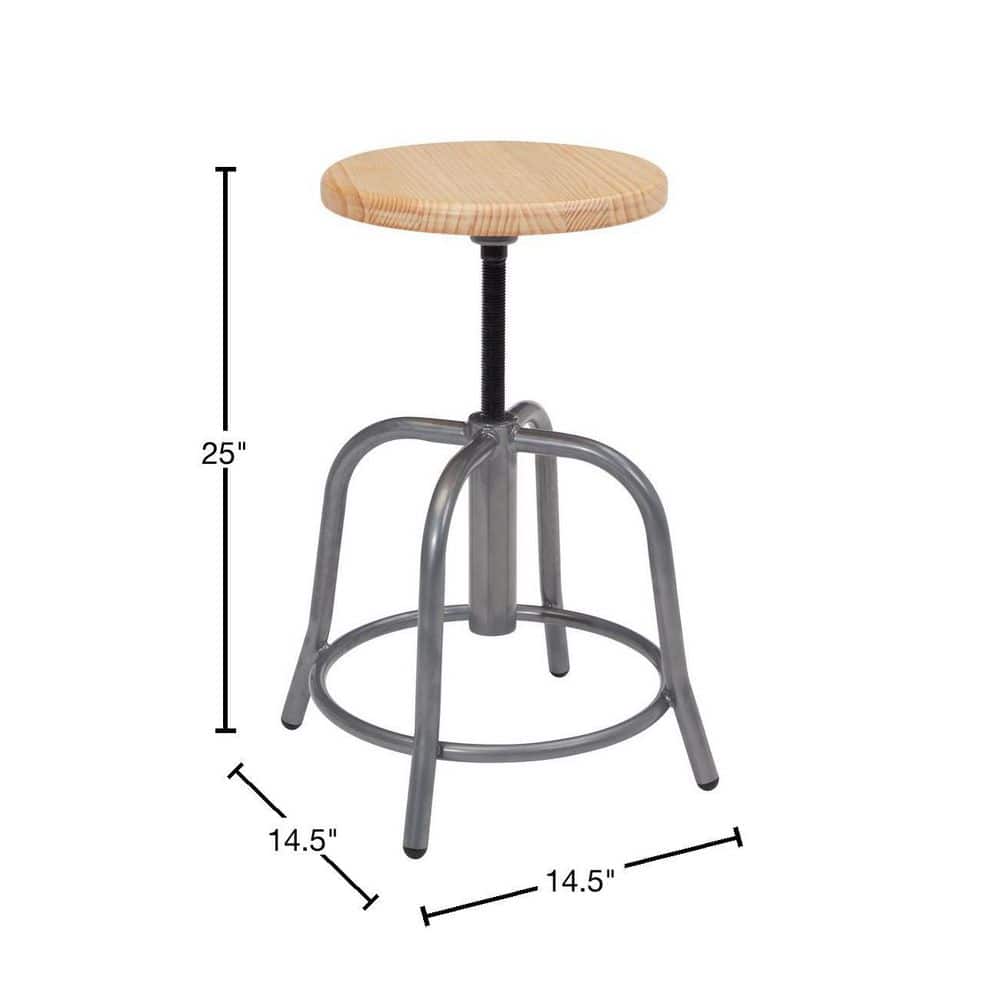 Adjustable Swivel Oak and Gray Metal Stool, 15"-25" Height