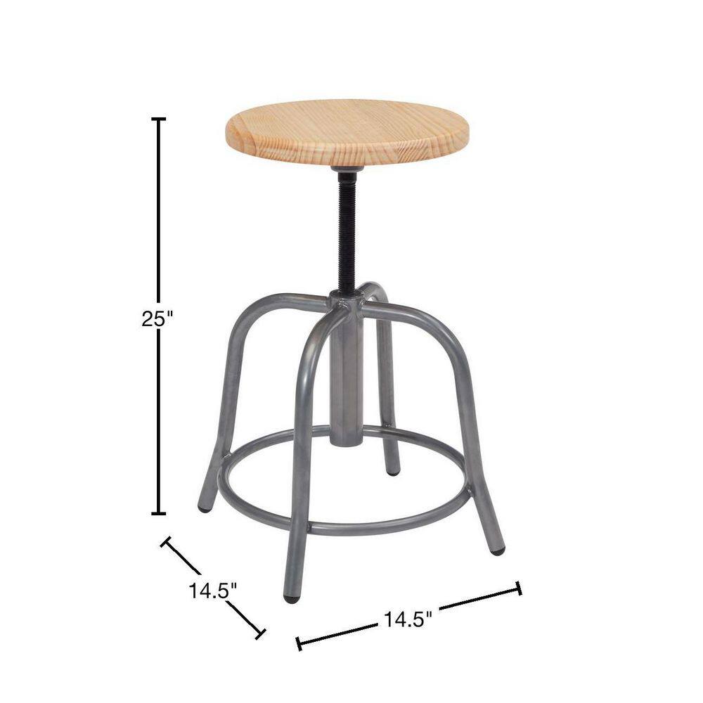 Measurement diagram of the adjustable swivel stool showing height and width.