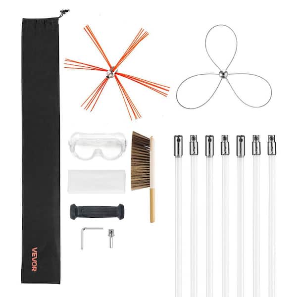 VEVOR Chimney Sweep Kit 26 ft. Chimney Brush Kit with 8 Nylon Flexible Rods and 2 Brush Head Chimney Cleaning Tool Kits