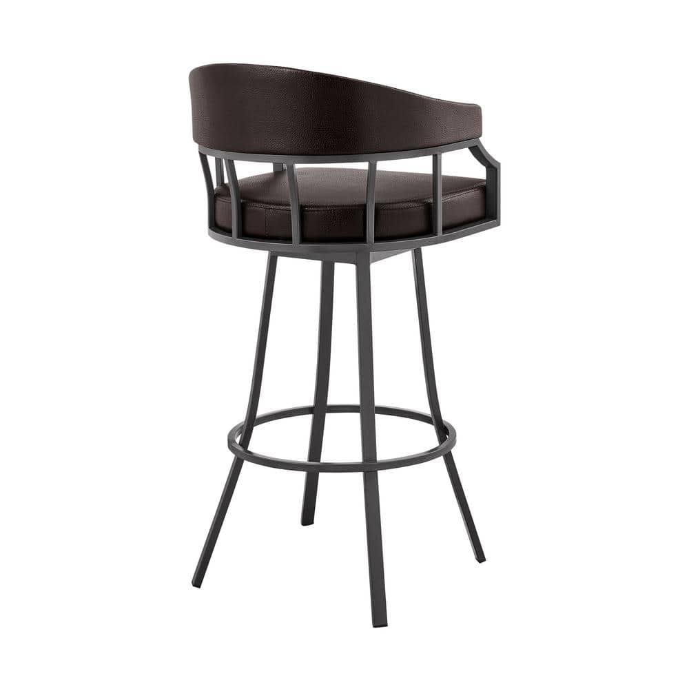 Valerie Adjustable Java Brown Metal Swivel Bar Stool with Brown Faux Leather