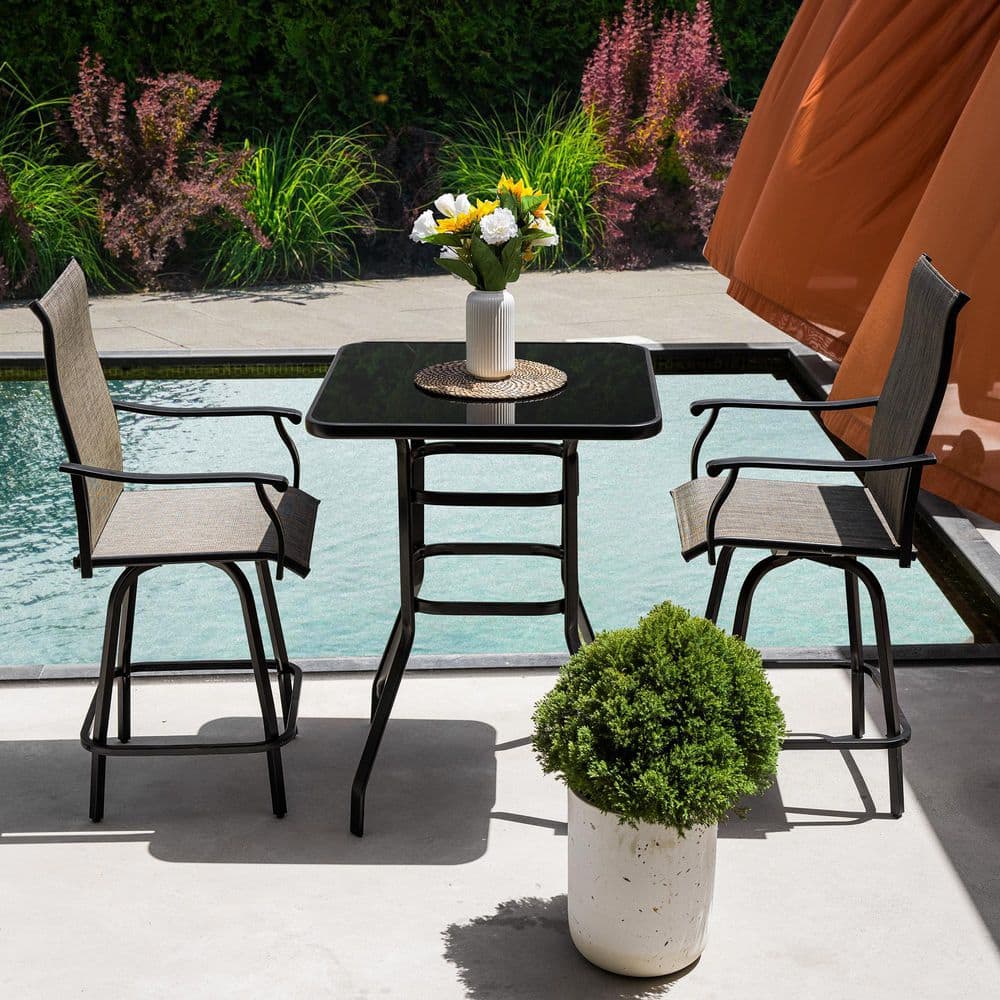 Metal 3-Piece Patio Bar Set Bar Table and Chairs Set with All Weather Textilene Bar Stools and Bar Height Table for Deck price history on PriceWatchPro