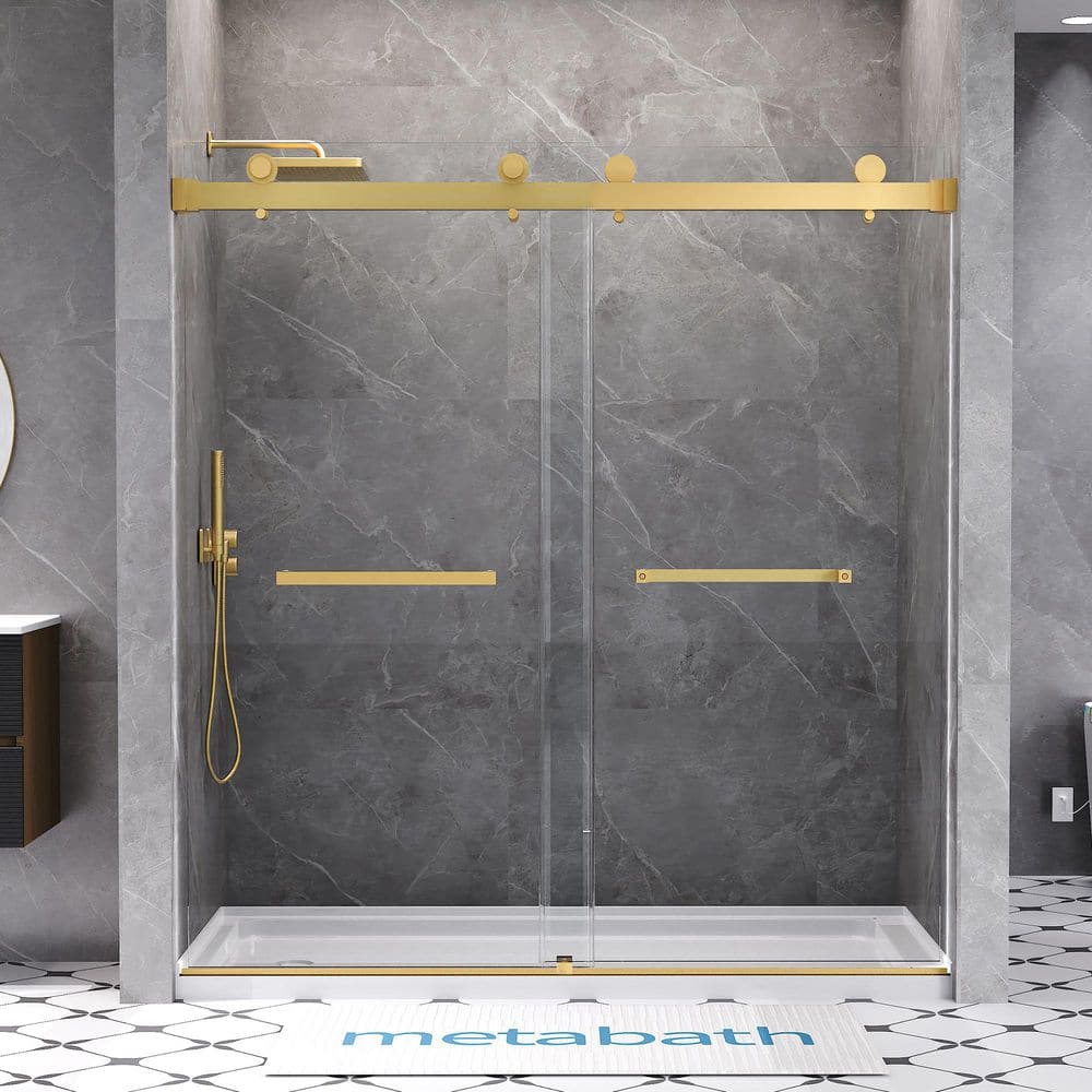 66 to 72 in. W x 76 in. H Double Sliding Frameless Shower Door in Brushed G