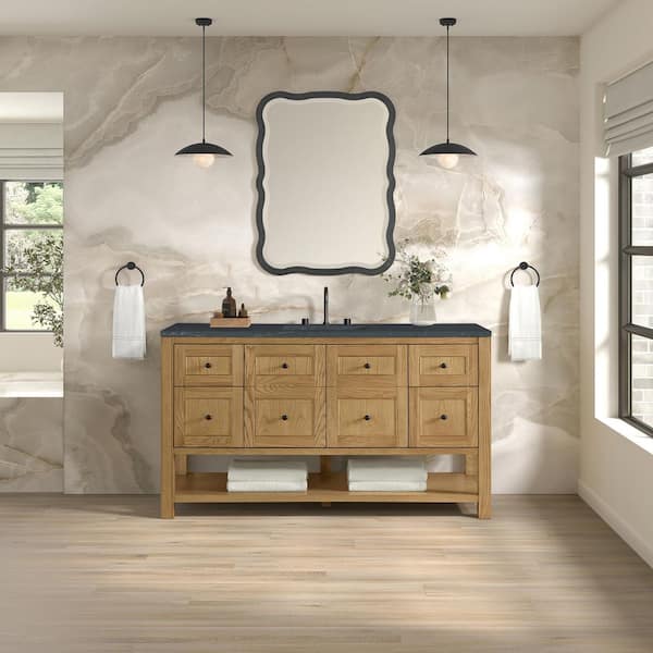 James Martin Vanities Breckenridge 60.0 in. W x 23.5 in. D x 34.25 in. H Single Bath Vanity in Light Natural Oak with Quartz Charcoal Top