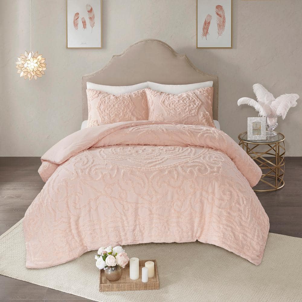 Blush Cotton Chenille Full Reversible Comforter Set