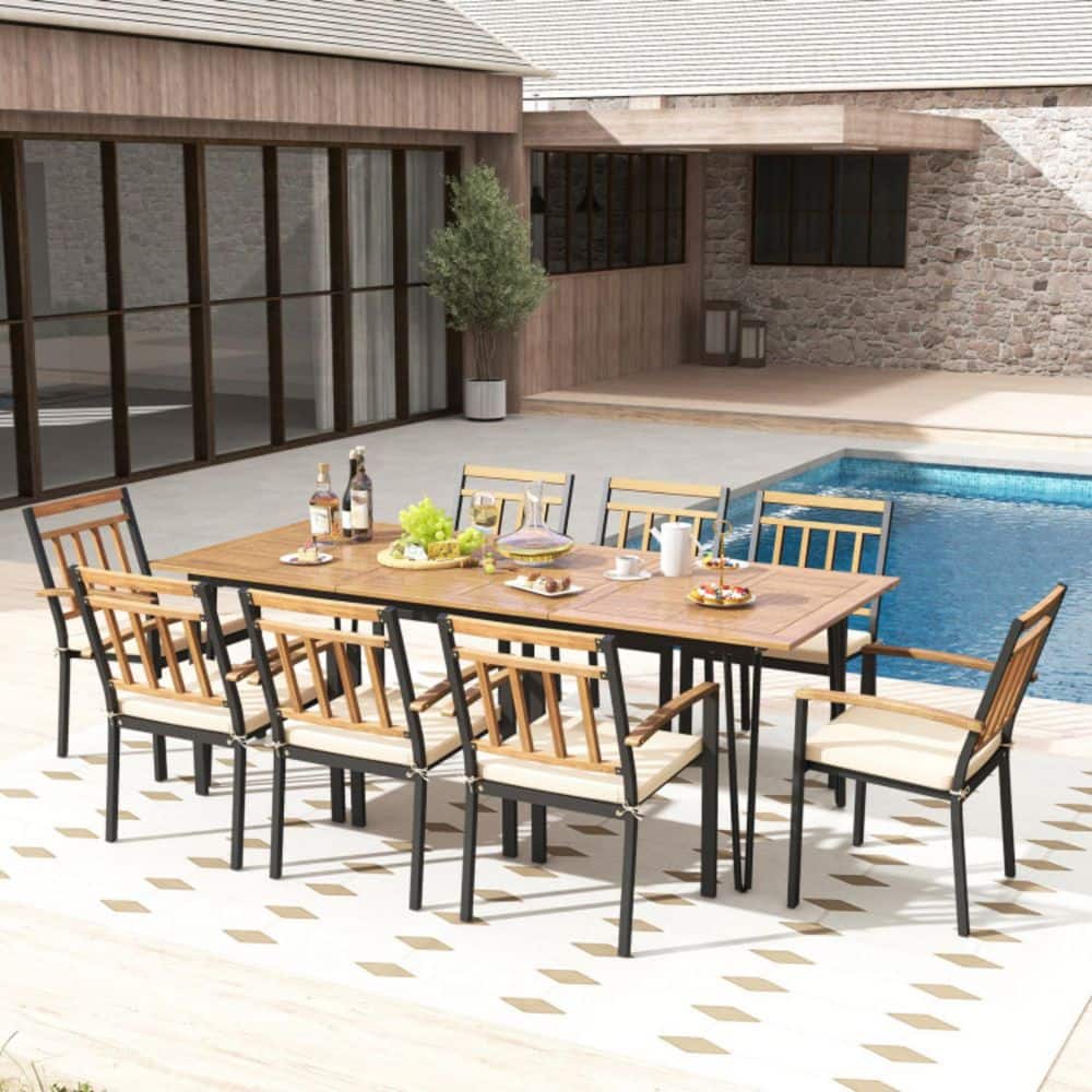 17 in. Set of 2 Metal Frame Outdoor Dining Chairs with Beige Removable Padded Cushions price history on PriceWatchPro