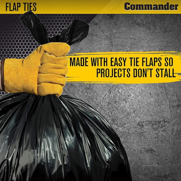COMMANDER 42-Gallons Black Outdoor Plastic Construction Flap Tie Trash Bag  (20-Count) at