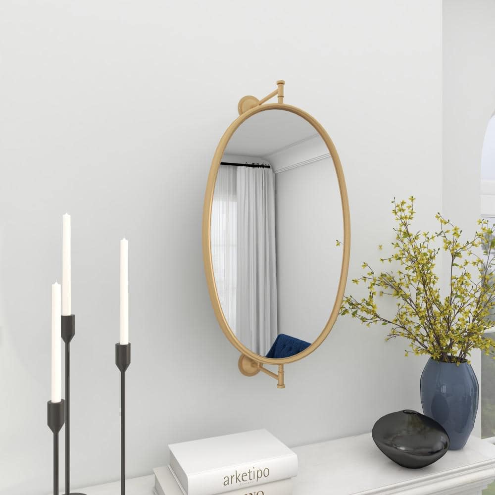 Elegant Gold Oval Wood Wall Mirror 15" x 28.6"