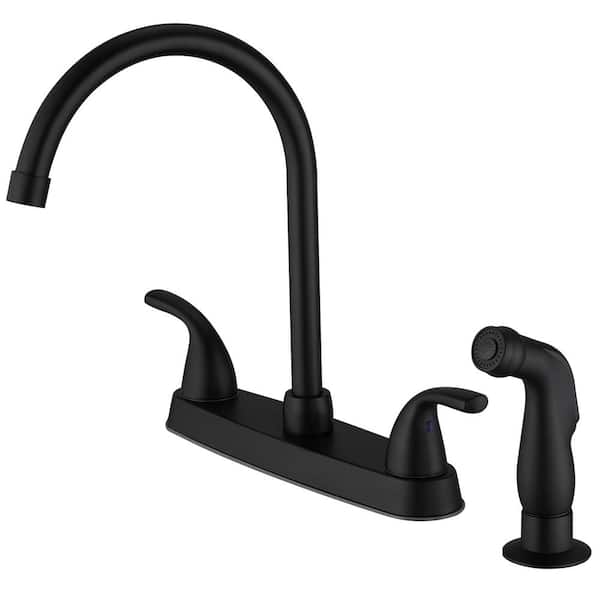 BWE Double Handles 4 Holes Standard Kitchen Faucet Sink With Side Sprayer in Matte Black