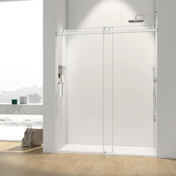 Satico 60 in. W x 76 in. H Single Sliding Frameless Shower Door/Enclosure in Chrome Finish with Clear Glass