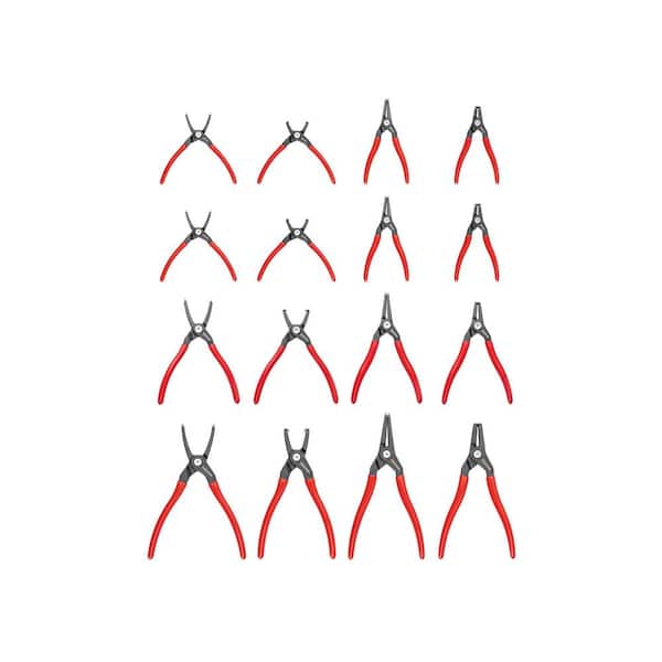 5,7, 9 in. Internal and External Snap Ring Pliers Set, 16-Piece (0.037,0.047,0.070,0.090 in. Tips)