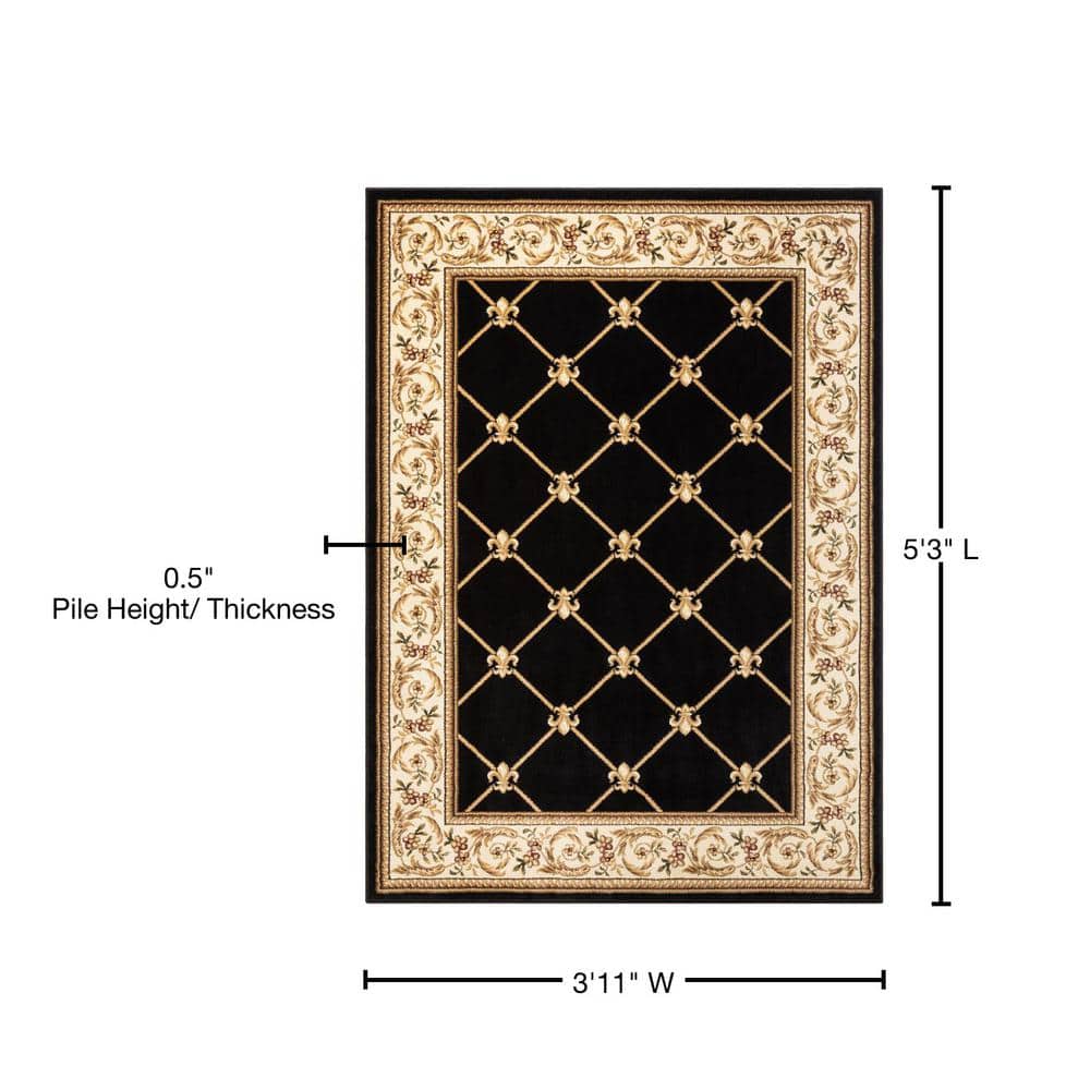 Black and Beige Floral Medallion Synthetic Area Rug