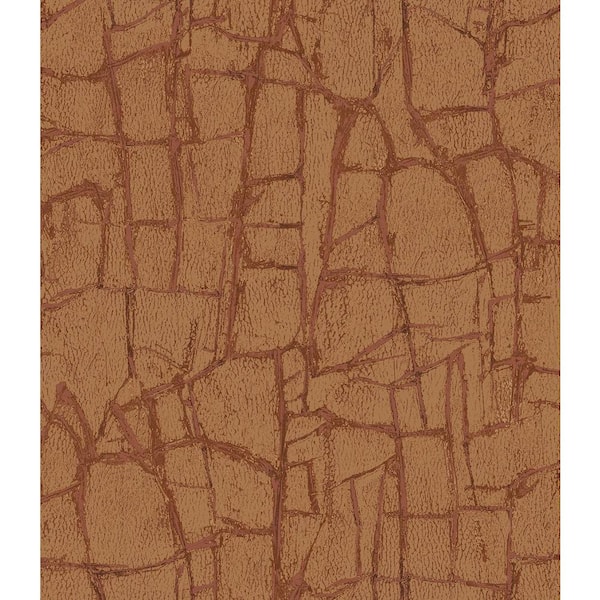 Seabrook Designs 56 sq. ft. Metallic Terracotta Crackle Paper Unpasted Wallpaper Roll