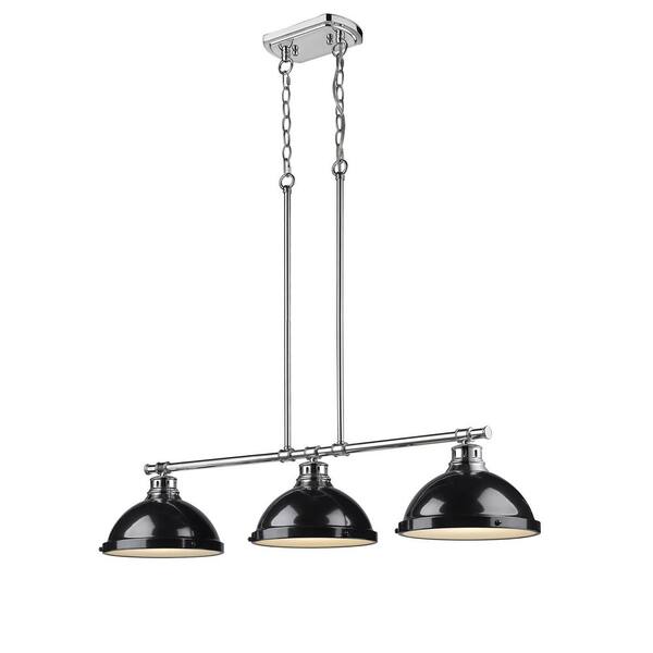 Golden Lighting - Duncan 3-Light Chrome Pendant with Black Shade