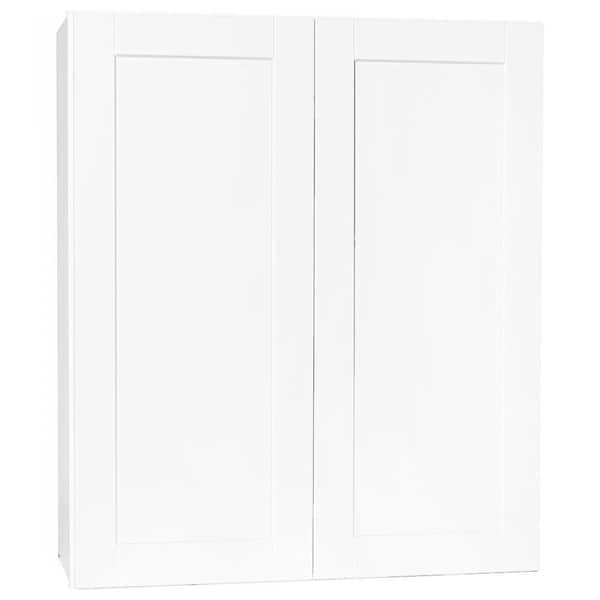Hampton Bay Shaker 36 in. W x 12 in. D x 42 in. H Assembled Wall Kitchen Cabinet in Satin White