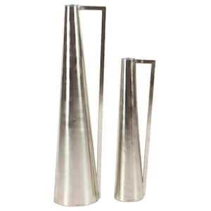 17 in., 22 in. Silver Metal Decorative Vase with Handles (Set of 2)