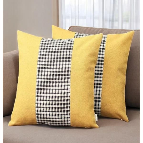 Set Of 2 Yellow Houndstooth Pillow Covers