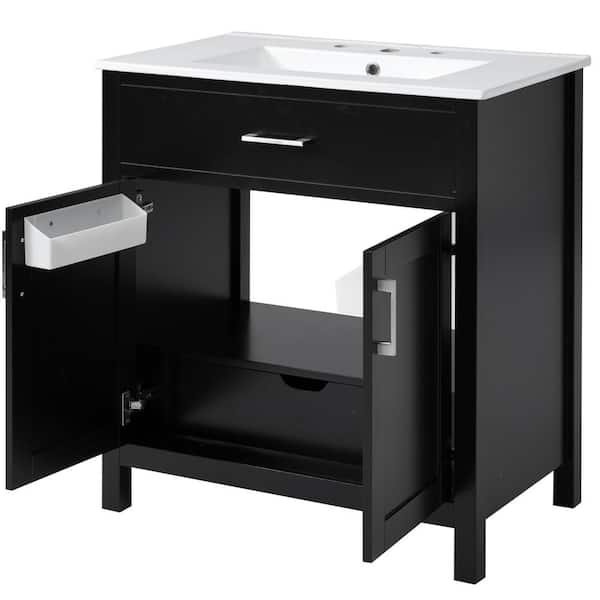 30 in. W x 18 in. D x 34 in. H Bathroom Black Linen Cabinet