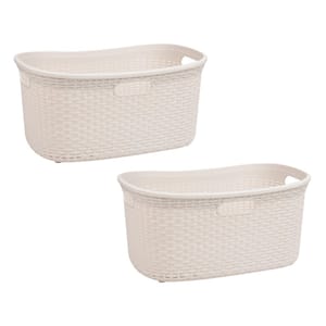 Ivory 11 in. H x 14.5 in. W x 23 in. L Plastic 40L Slim Ventilated Rectangle Laundry Hamper with Lid (Set of 2)