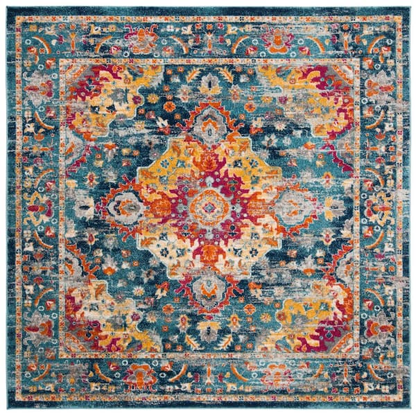 SAFAVIEH Madison Teal/Fuchsia 7 ft. x 7 ft. Square Border Area Rug