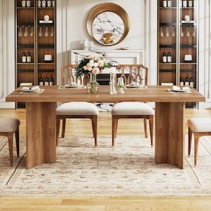 Farmhouse Brown Engineered Wood 63 in. Pedestal Dining Table Seats 6