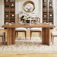 Farmhouse Brown Engineered Wood 63 in. Pedestal Dining Table Seats 6