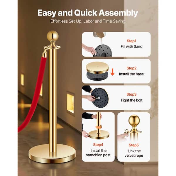 VEVOR Stanchions and Velvet Ropes 8Pcs, Hollow Base with Stainless