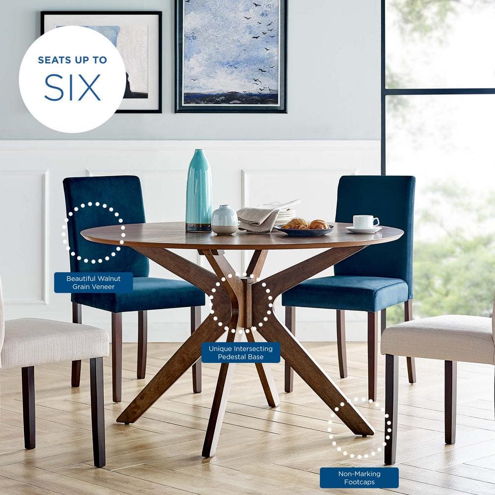 Crossroads 47" Round Walnut Grain Pedestal Dining Table