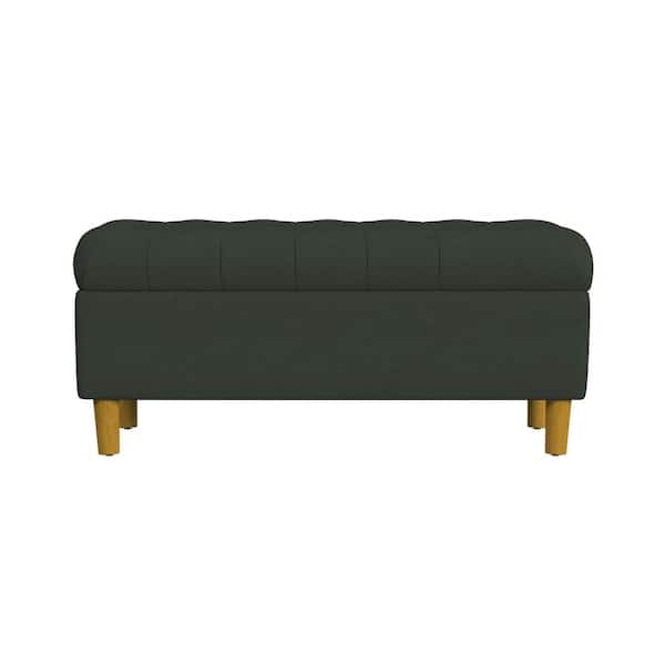 Loden Green Velvet Button Tufted Fawn Velvet 40 in Bedroom Bench Backless with Cone Wood Legs and Storage