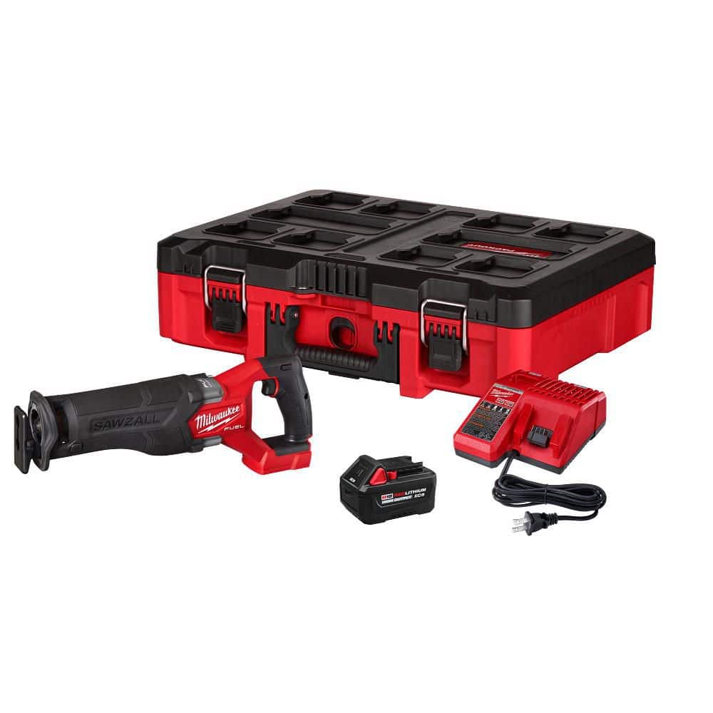 Milwaukee M18 FUEL 18V Lithium-Ion Brushless Cordless SAWZALL Reciprocating Saw Kit w/ 5. 0Ah Battery/Charger & PACKOUT Tool-Box