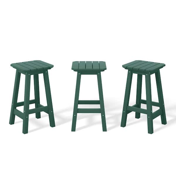 WESTIN OUTDOOR Laguna 24 in. (Set of 3) HDPE Plastic All Weather Square Seat Backless Counter Height Outdoor Bar Stoolin Dark Green