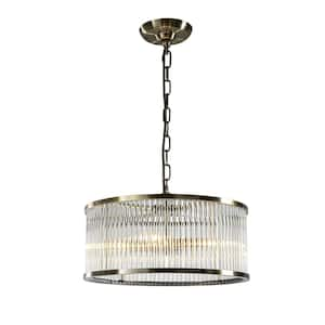 16 in. W Modern 4-Light Glam Glass Drum Chandelier  Antique Bronze Contemporary Adjustable Hanging Light for Dining Room