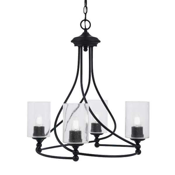 Unbranded Royale 4-Light Matte Black Chandelier, Round Chandelier with 4 in. Clear Bubble Glass Shades, No bulbs included