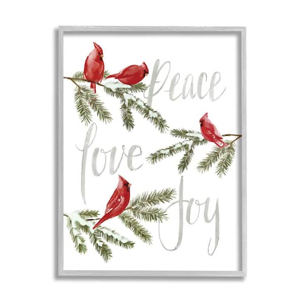Stupell Industries Peace Love Joy Cardinals by Dogwood Portfolio 1-Piece Framed Graphic Print Animal Poster Art Print 14 in. x 11 in.