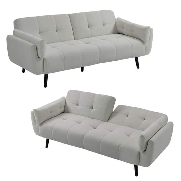 Uixe 74.9 in. W Gray Polyester Upholstered Convertible Folding Futon Sleeper Couch Twin Size Sofa Bed(Set of 2)