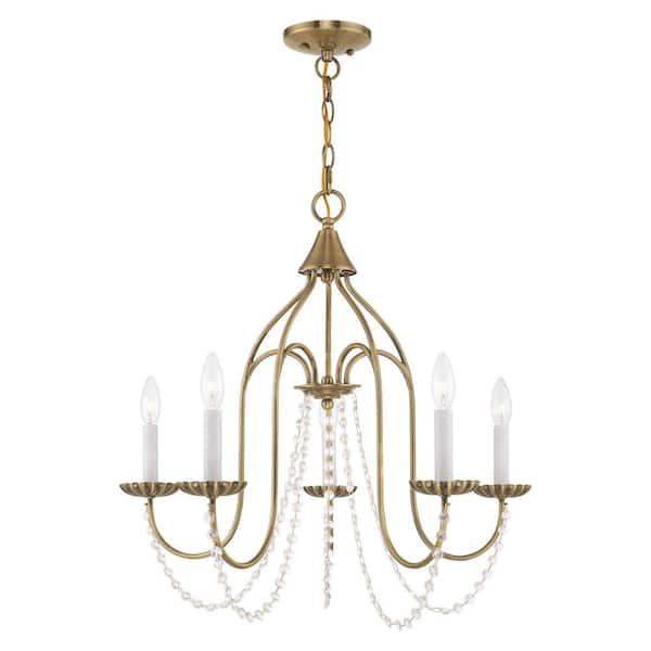AVIANCE LIGHTING Marlowe 5-Light Antique Brass Chandelier with Clear Crystals