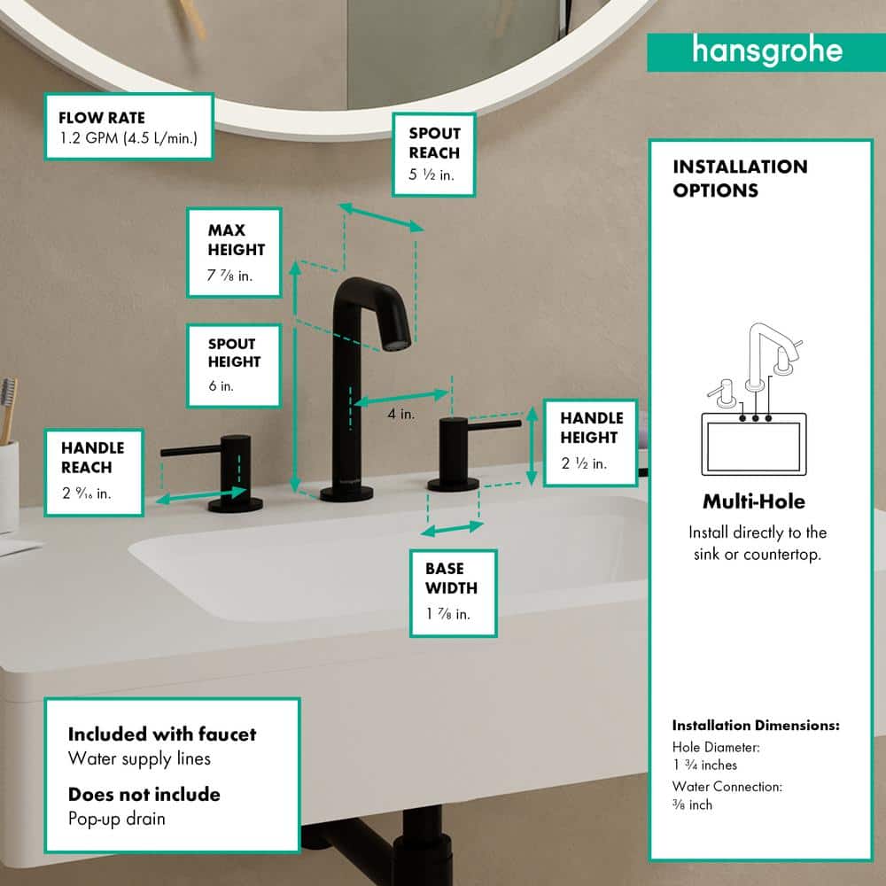 Matte Black Brass Modern Widespread Bathroom Faucet