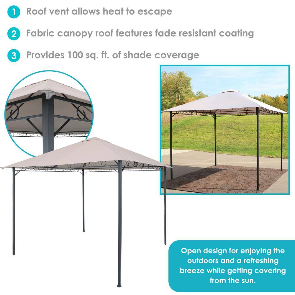 Gray 10' x 10' Steel Gazebo with Weather-Resistant Polyester Top