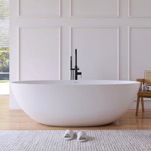 Eaton 71 in. x 35.4 in. Stone Resin Solid Surface Matte Flatbottom Freestanding Soaking Bathtub in White