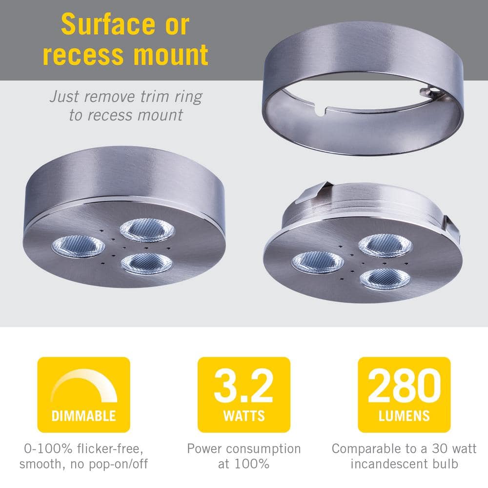 Silver Aluminum Warm White Dimmable LED Puck Light