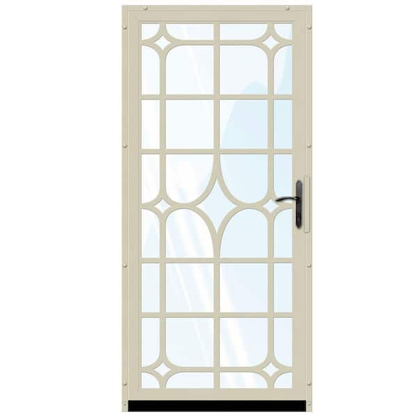 Unique Home Designs 36 in. x 80 in. Lexington Almond Surface Mount Steel Security Door with Shatter-Resistant Glass and Bronze Hardware