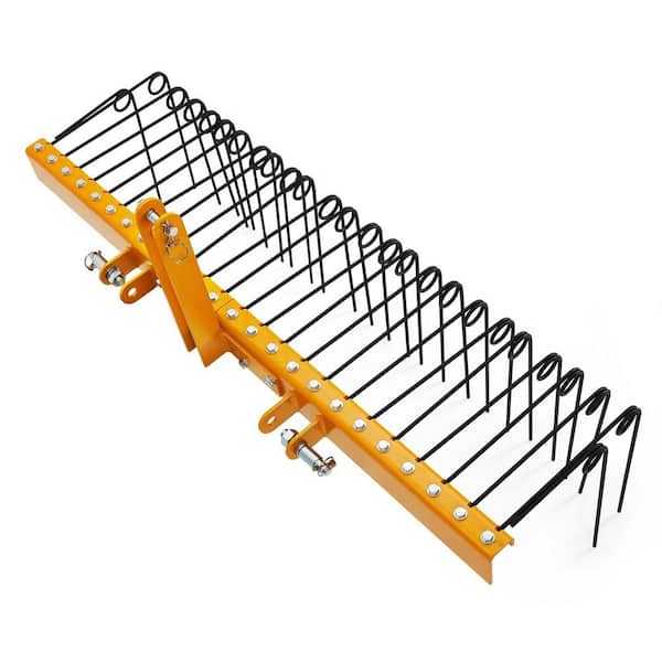 72 in. Pine Straw Rake 30-Piece Coil Spring Tines Durable Powder Coated Steel Tow Behind Landscape Rake, Garden Tool Set