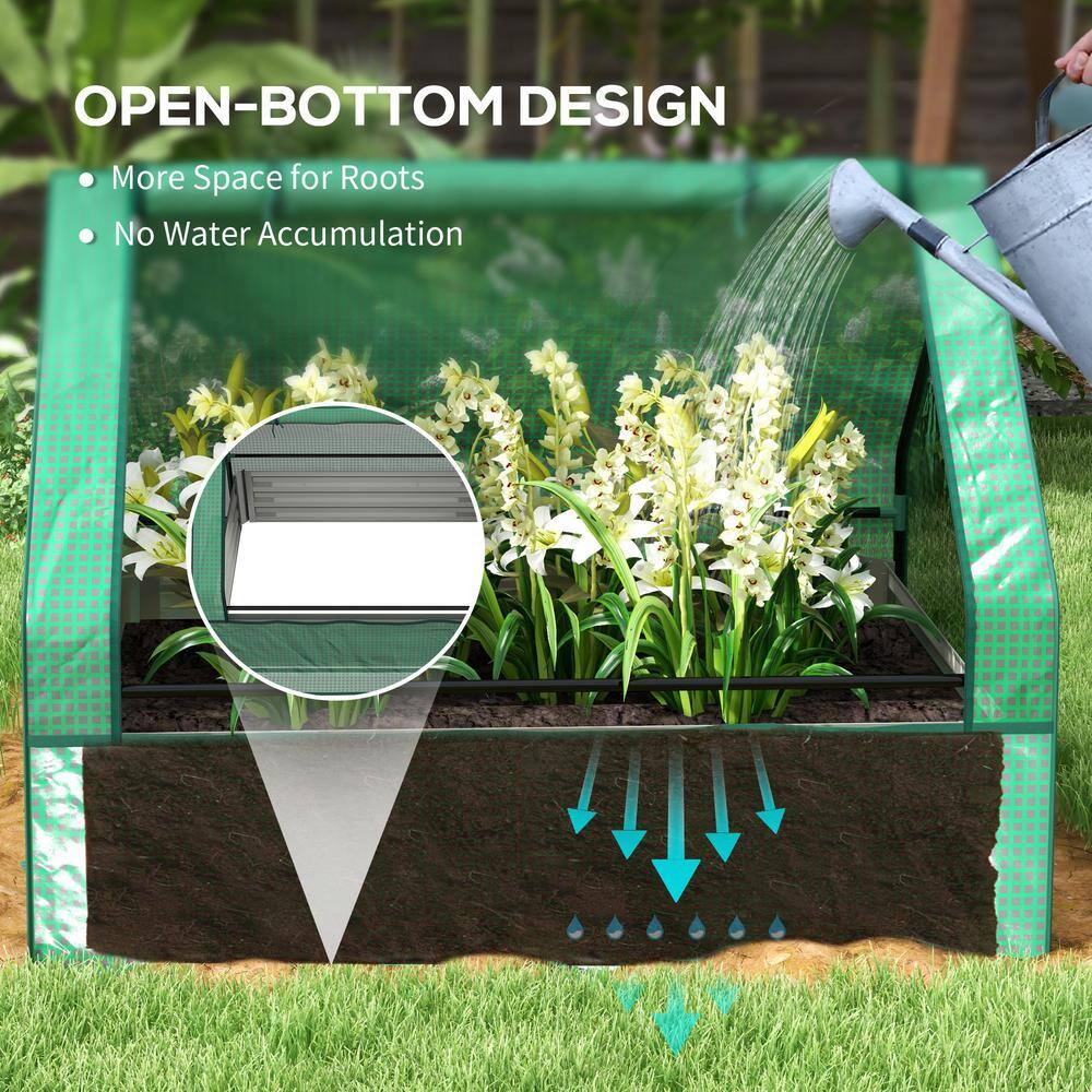 Green and Silver Raised Garden Bed with Mini Greenhouse