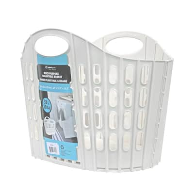 Pop & Load White and Gray Collapsible Plastic and Rubber Laundry Basket  PL5721 - The Home Depot