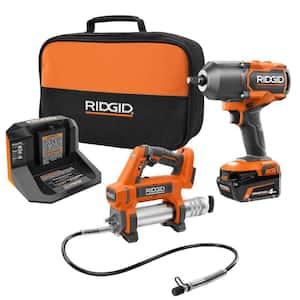 18V Brushless Cordless 2-Tool Combo Kit with High-Torque Impact Wrench, Grease Gun, 4.0 Ah Battery, and Charger